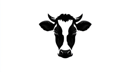 A striking black and white illustration presents a cow's head. The artwork features high contrast, emphasizing the animal's features. This graphic style could be suitable for various design projects, including educational materials, animal-related content, and creative advertising campaigns, offering versatile visual options.の素材