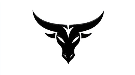 A stark black silhouette depicts a bull's head against a bright white backdrop. The graphic shows the animal's face, horns, and ears with smooth, curved lines. This stylized illustration could be used in design projects, logos, or commercial applications, offering a clean and modern aesthetic suitable for various visual contexts.の素材
