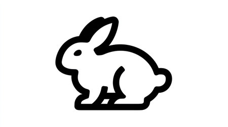 A simple black and white graphic presents a rabbit icon, ideal for various design applications. The image showcases a clean, outlined style against a white background. This versatile illustration is suited for use in web design, educational materials, or commercial projects requiring a minimalist aesthetic.の素材