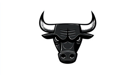 A vector illustration depicts a stylized bull head, rendered in grayscale against a clean white backdrop. The design showcases bold lines and shading. Ideal for various applications, this image offers a versatile aesthetic suitable for both commercial and editorial contexts.の素材