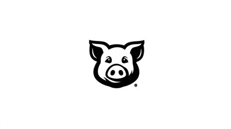 A minimalist black and white illustration presents a pig head. The image displays clean lines, a simple design aesthetic, and high contrast. The subject is centered against a blank white backdrop. This image could be suitable for various applications, including branding or editorial concepts.の素材