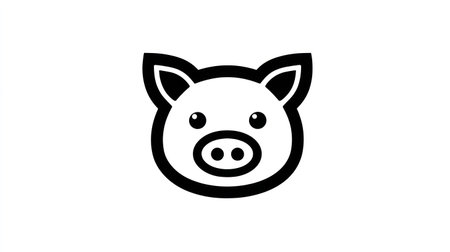 This graphic showcases a minimalistic, two-tone pig illustration. The image features a clean, simple design with solid black outlines and white fill. It's composed against a plain white background, offering a clear presentation suitable for diverse digital media. This could serve multiple commercial and design applications.の素材