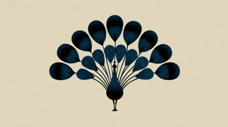 A dark blue peacock illustration stands gracefully with its tail feathers spread wide. The artwork features a minimalist style with smooth gradients against a light background. This design could be used in various commercial applications, including decorative prints and digital design.の素材