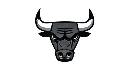 An illustration features a bull's head rendered in grayscale against a white backdrop. The artwork showcases a stylized design with prominent horns and facial features. This imagery suits various commercial applications, including branding, advertising, and editorial content. The composition offers a clean and versatile visual.の素材