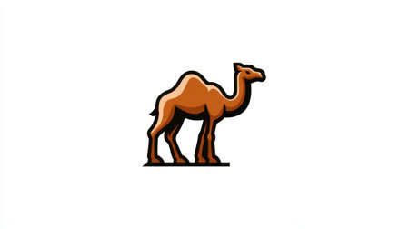 A brown camel illustration stands on a white background. The stylized artwork features smooth gradients and black outlines. This image is suitable for various applications, including advertising, educational materials, and design projects. The clean composition and simple design make it versatile.の素材