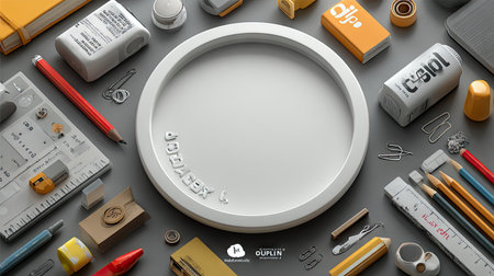 A blank white circle surrounded by school supplies, vector art illustration, clipart on a white background. --chaos 30 --ar 16:9 --stylize 750 --v 7 Job ID: ee66d778-79cc-4b52-9964-7459021e71eaの素材