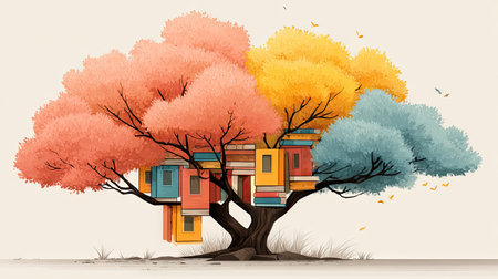 a cartoon tree with books instead of leaves, clip art style, white background, vector illustration, simple design, colorful books on the branches and trunk of the tree, flat color book, no shadows, simple lines, no shading, high contrast, bold colors, low details, simple shapes, cartoon, vector, simple lines, flat design, white background, white space around tree, simple shapes, white background, white spaces between items, simple lines, simple shapes, simple shapes, simple shapes, simple lines, simple lines, simple lines, simple lines, simple lines, simple shapes, simple shapes, simple shapes, simple lines, simple shapes --chaos 30 --ar 16:9 --stylize 750 --v 7 Job ID: 59f2cf0c-64a7-4f31-8134-98003c40d29aの素材