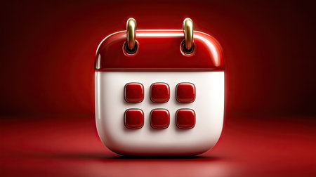 A calendar icon with red squares on a white background, vector illustration style, simple and clean design, high resolution, professional photography, sharp focus, intricate details, vibrant colors, natural lighting, stunning, high quality. --chaos 30 --ar 16:9 --stylize 750 --v 7 Job ID: 73ec21b2-dbc5-4c3d-a5cb-c08a8c937eeaの素材