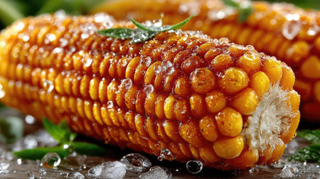 A close-up of yellow corn on the cob, each kernel is bright and shiny with visible teeth marks. The background color is pure white to highlight the texture of the fresh ear of corn. This scene gives people the impression that they can make their own tasty dripping ice cream from it. Bright colors enhance the overall visual appeal of the golden wheat cereal. It's a simple yet striking composition that captures attention, in the style of Jeanpaul Goude. --chaos 30 --ar 16:9 --stylize 750 --v 7 Job ID: 65a09db1-271e-4495-b9ef-f90dffcdff89の素材