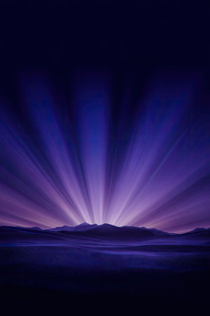A dark blue background with purple rays of light, there is an abstract landscape in the foreground. The colors are a combination of purple and blue, and the sky has a gradient from deep black to bright white. The image represents a wallpaper for mobile phone screens. It's a digital art piece created with vector graphics. --ar 85:128 --v 7 Job ID: 8deae8f1-2572-405c-80b4-ccb6c8d0af73の素材