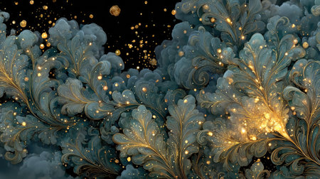 A dark background with golden swirls and glitter, high-resolution digital art in the style of John Singer Sargent, Craig Mullins, Ashley Wood, and Phil Hale. --chaos 30 --ar 16:9 --stylize 750 --v 7 Job ID: f85bb9f4-c8ef-4159-a321-0ffcb2d36879の素材