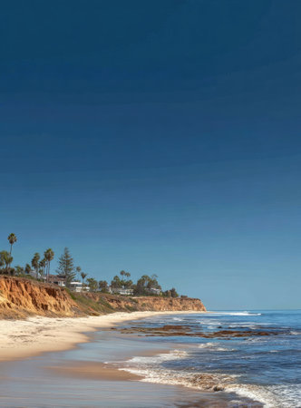 Coastal California landscape, beach and cliffsの素材