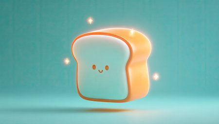 Cute slice of bread, floating, light teal backgroundの素材