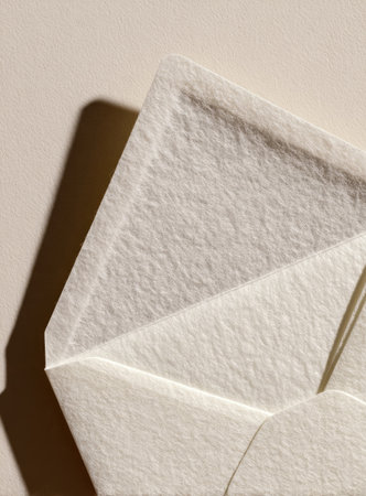 Close-up of a textured cream-colored envelopeの素材