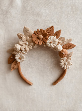 Floral clay headband, earthy tonesの素材