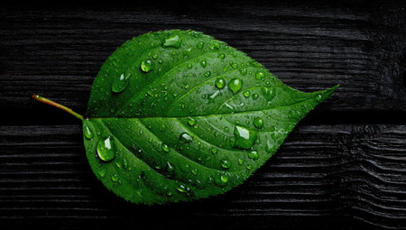 Fresh green leaf, water dropletsの素材