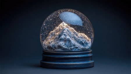 Snowy mountain in glass globeの素材