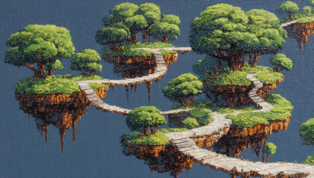 Floating islands connected by winding pathsの素材