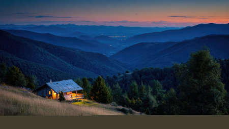 Mountain cabin at duskの素材