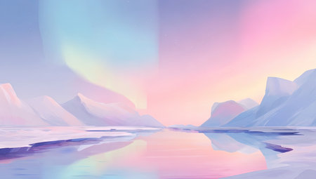Pastel aurora borealis over a frozen landscapeの素材