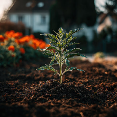 A single sprout emerging from the rich soil, bathed in sunlight with verdant hues, symbolizing new life and growth for World Wildlife Day. --chaos 30 --stylize 750 --v 7 Job ID: 26f82299-69a2-4d3f-92d5-ff2659535ebdの素材