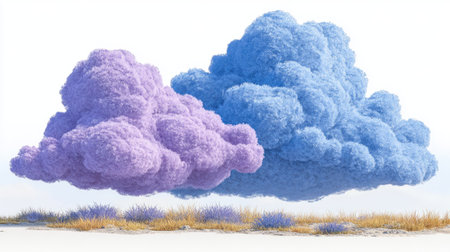 A simple vector logo featuring two purple clouds against a white background, with a purple and blue gradient. The clouds have a simple outline, and there is light gray grass on the ground. In front of the clouds are a few glass tubes that form an abstract representation of data flow from one side to the other. The design has a white background, with no shadows and ample white space around the design elements, in a 2D flat illustration style. The image is high resolution, with no black border and high detail, for a game art style. --chaos 20 --ar 16:9 --stylize 750 --v 7 Job ID: 8760ad47-a309-478a-80e9-0b0ff516b6feの素材