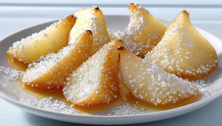 Golden pear slices, sugared and glazedの素材