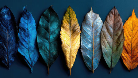 Colorful autumn leaves in a rowの素材