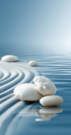 Calm zen garden stones on waterの素材