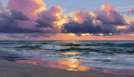 Coastal sunset, dramatic cloudsの素材