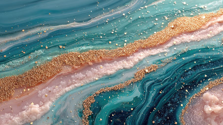 A soft pastel marble pattern with swirling shades of teal, peach, and white. The background is adorned with delicate glitter sparkles for an elegant touch. This design would be perfect as a wallpaper or print on fabric, , stationery, packaging, wall art, interior decor, home decoration, business cards, social media profile pictures, mobile phone backdrops, and more. --ar 16:9 --quality 2 --stylize 750 --v 7 Job ID: bfe0a10b-b117-4e14-93ee-6c0e7f7d48b5の素材