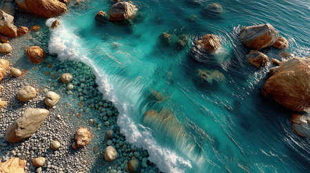 A top-down view of clear blue water with pebbles, an aesthetic background, pastel colors, minimalistic, high resolution, high quality, high detail, cinematic lighting, trending on Artstation, sharp focus, studio photo shot, intricate details, highly detailed. --ar 16:9 --quality 2 --stylize 750 --v 7 Job ID: 8c681e1d-b399-423e-b568-33b97ebd299eの素材