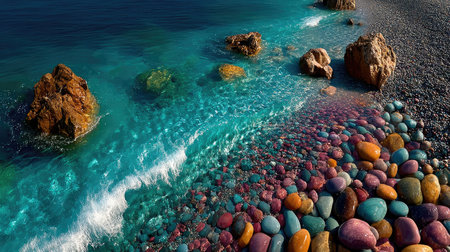 A top-down view of clear blue water with pebbles, an aesthetic background, pastel colors, minimalistic, high resolution, high quality, high detail, cinematic lighting, trending on Artstation, sharp focus, studio photo shot, intricate details, highly detailed. --ar 16:9 --quality 2 --stylize 750 --v 7 Job ID: 8c681e1d-b399-423e-b568-33b97ebd299eの素材