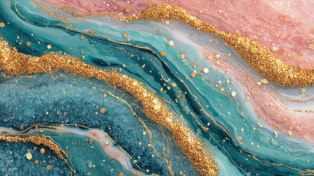 A soft pastel marble pattern with swirling shades of teal, peach, and white. The background is adorned with delicate glitter sparkles for an elegant touch. This design would be perfect as a wallpaper or print on fabric, , stationery, packaging, wall art, interior decor, home decoration, business cards, social media profile pictures, mobile phone backdrops, and more. --ar 16:9 --quality 2 --stylize 750 --v 7 Job ID: bfe0a10b-b117-4e14-93ee-6c0e7f7d48b5の素材