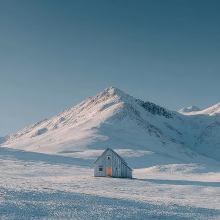 Minimalist style, a small wooden house in the snow, simple background, pure white, high-definition photography. --chaos 30 --stylize 750 --v 7 Job ID: 0688f8b0-3c05-41b2-a820-d3e8a9979505の素材