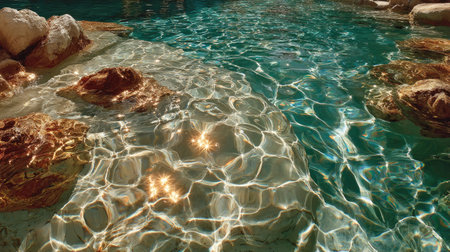 Photograph of beige ripples in water, with interplay of light and shadow, top-down view, high-resolution photography. --chaos 20 --ar 16:9 --stylize 750 --v 7 Job ID: b8fa1d1e-a290-4f9c-b05b-726d4e98b358の素材