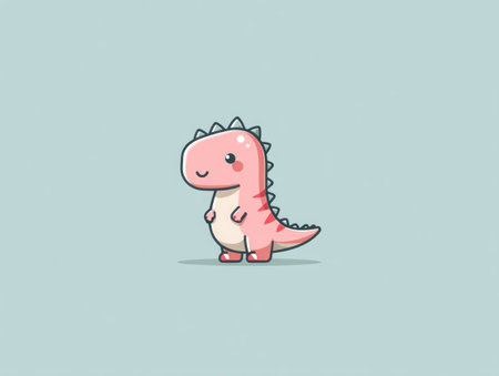 This illustration presents a cartoon dinosaur on a solid, light blue background. The dinosaur is rendered in a soft, cartoon style with pink and white colors. The image shows the dinosaur standing, with a cheerful expression. It could be suitable for various design projects, including children's books and educational materials.の素材