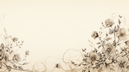 This image presents a detailed illustration of flowers with delicate sepia tones. The composition features an arrangement of blossoms and stems, creating a visually appealing design. The neutral background provides ample copy space, suitable for a variety of commercial and editorial applications, offering versatility for visual content.の素材