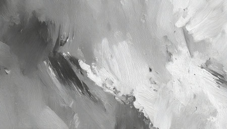 An abstract artwork displays a textured brushstroke pattern dominated by grayscale shades. The composition features dynamic movement, possibly suggesting depth and fluidity. This artwork evokes a sense of artistic expression and can be used for various design needs, including website backgrounds and print materials.の素材