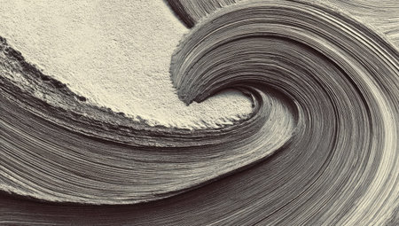 An abstract composition features a wave-like structure created from layered paper. The image displays a monochrome palette, highlighting the textures and forms. It suggests movement and depth through its flowing curves. The image is suitable for various commercial purposes, including design and editorial applications.の素材
