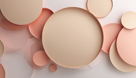 This image features overlapping circles in various sizes and shades of pink and beige. The composition uses soft lighting and a minimalist design, creating a sense of depth and dimension. This design could be suitable for digital backgrounds, website design elements, or decorative purposes.の素材