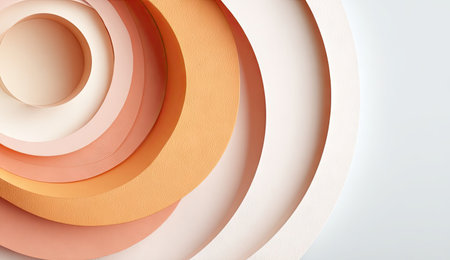 An overhead view reveals an abstract composition of layered paper cutouts. The artwork uses a warm color palette with shades of peach, orange, and cream, creating depth. This minimalist design could be used in various applications like website backgrounds or for editorial purposes, evoking a sense of creativity and artistic expression.の素材