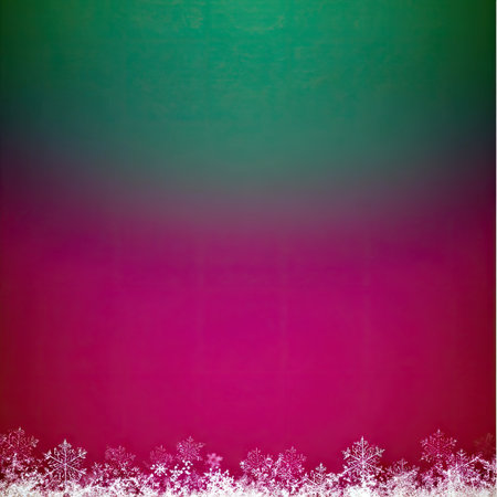 This image presents a vibrant, blended gradient background transitioning from green to a deep pink. Delicate white snowflakes are arranged along the bottom edge creating a visual contrast. The overall style suggests a digitally created design suitable for holiday themes or artistic compositions. It could be used for various promotional materials or decorative applications.の素材
