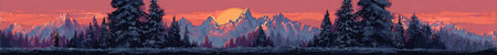 An abstract, blurred landscape features a mountain range silhouette against a vibrant sunset sky. The dominant colors are red, orange, and purple, suggesting a day's end. This image evokes feelings of tranquility, and could be utilized for various commercial purposes, such as backgrounds and illustrations.の素材