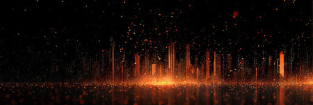 This abstract illustration features an orange light effect set against a dark background. The composition uses a visual effect with multiple lights. This image could be used for various design projects, web design, or editorial purposes. It is a visually interesting piece that can be adapted for diverse applications.の素材