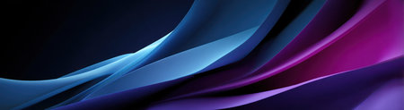 This image showcases abstract, flowing lines in varying shades of blue and purple. The composition features overlapping curves, creating a sense of depth and movement. The style appears digital with a smooth texture and a dark background. It might be suitable for background design, website elements, or other creative projects, offering a modern aesthetic.の素材