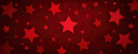 This image presents a dark red backdrop adorned with multiple red stars of varying sizes. The composition features an even distribution of star shapes, creating a pattern. It may be suitable for graphic design, web design backgrounds, or festive projects and general creative uses.の素材