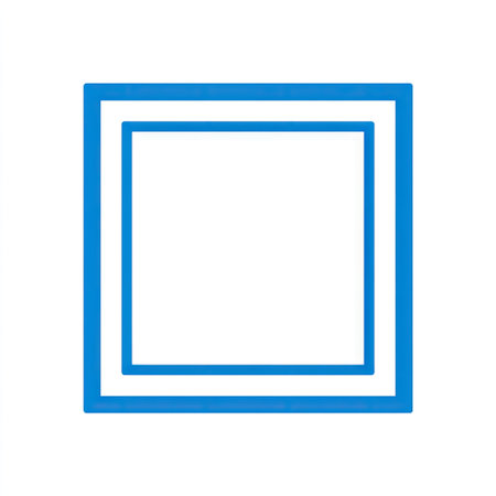 A geometric blue square icon, featuring a nested design, dominates a white background. The clean lines and vibrant color suggest a digital or graphic design element. The simple composition and isolated presentation allow for versatile applications in commercial and editorial contexts.の素材