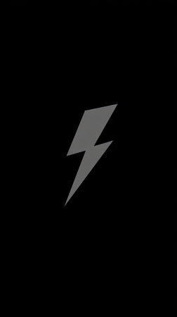 A single gray lightning bolt icon is centered against a solid black background. The graphic features sharp angles and a modern, minimalist style. The image has high contrast, emphasizing the geometric form. Suitable for various applications, including website design, branding, and abstract concepts.の素材