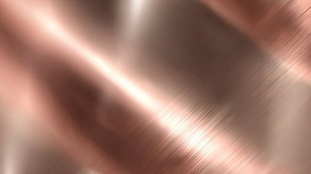 A close-up view reveals an abstract metal texture, likely copper or bronze, with flowing light patterns. The surface exhibits a brushed appearance, with streaks and reflections that create a sense of movement. The color palette consists of warm tones. This image could be suitable for various design projects and digital art applications.の素材